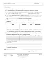 Form SUPPR502 Order on First and Final Report of Personal Representative; Petition for Final Distribution and for Payment of Compensation - County of Santa Cruz, California, Page 2