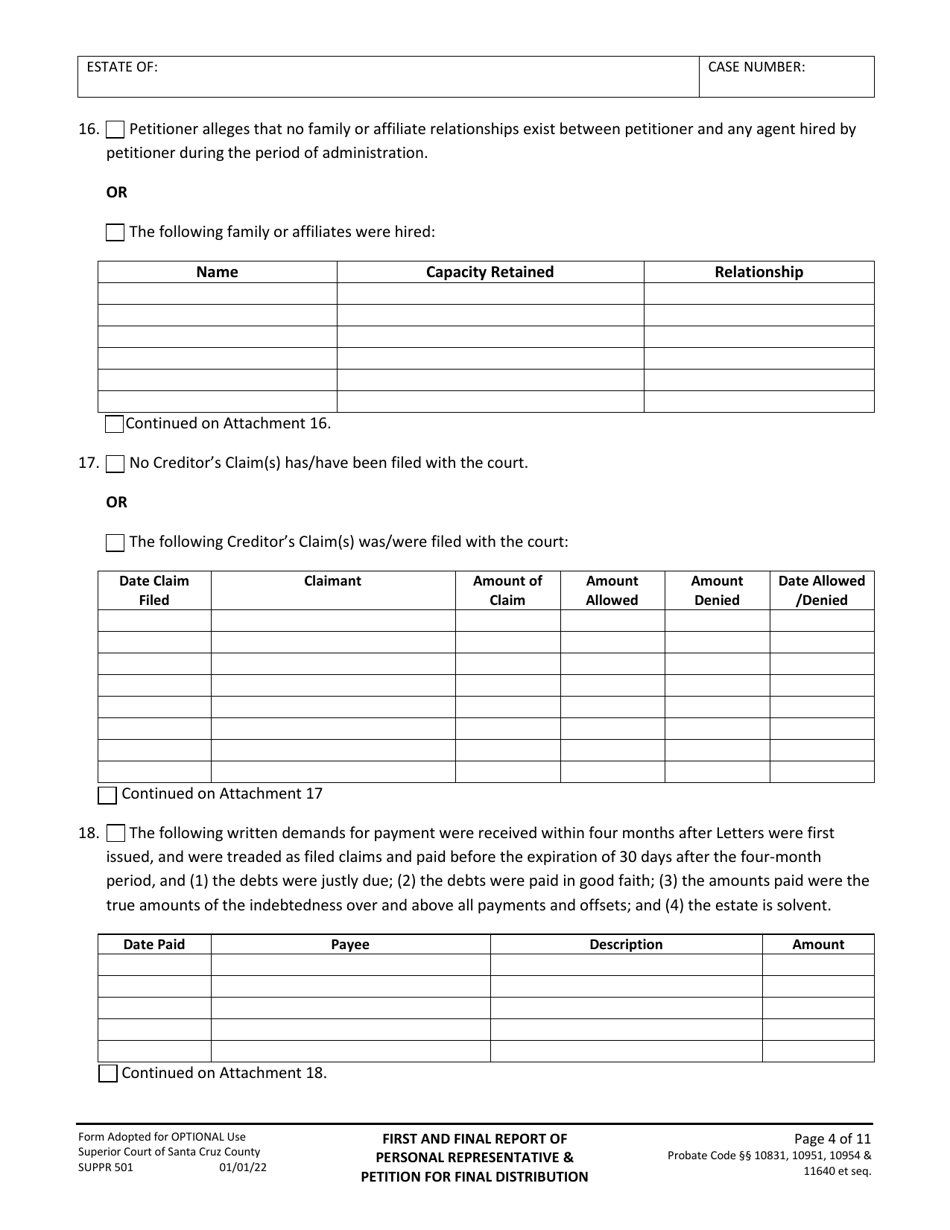 Form SUPPR501 Download Fillable PDF or Fill Online First and Final ...