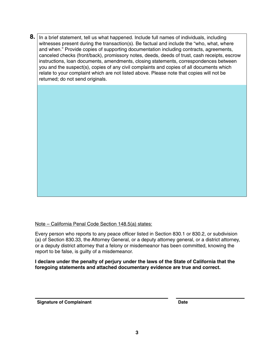 County of Los Angeles, California Real Estate Fraud Complaint Form