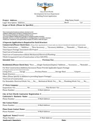 Document preview: Building Permit Application - City of Fort Worth, Texas