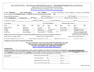 Document preview: Plumbing Permit Form - City of Fort Worth, Texas
