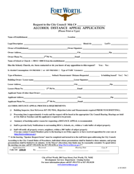 Document preview: Alcohol Distance Appeal Application - City of Fort Worth, Texas