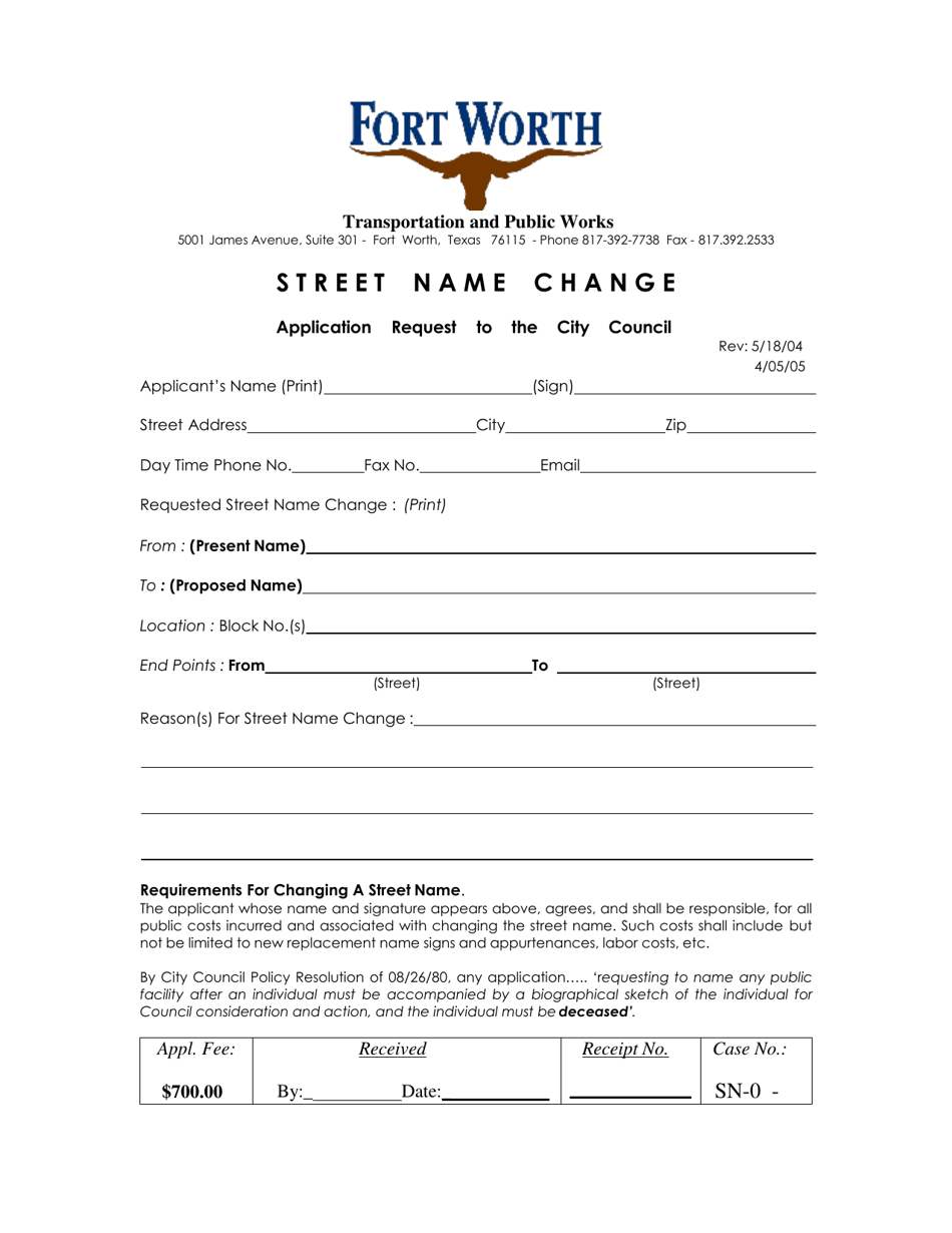Street Name Change Application Request to the City Council - City of Fort Worth, Texas, Page 1