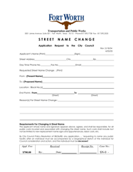Document preview: Street Name Change Application Request to the City Council - City of Fort Worth, Texas