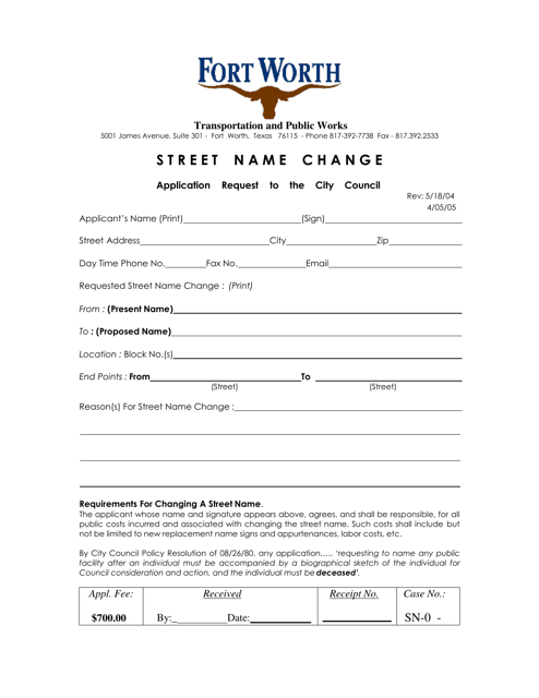 Street Name Change Application Request to the City Council - City of Fort Worth, Texas Download Pdf