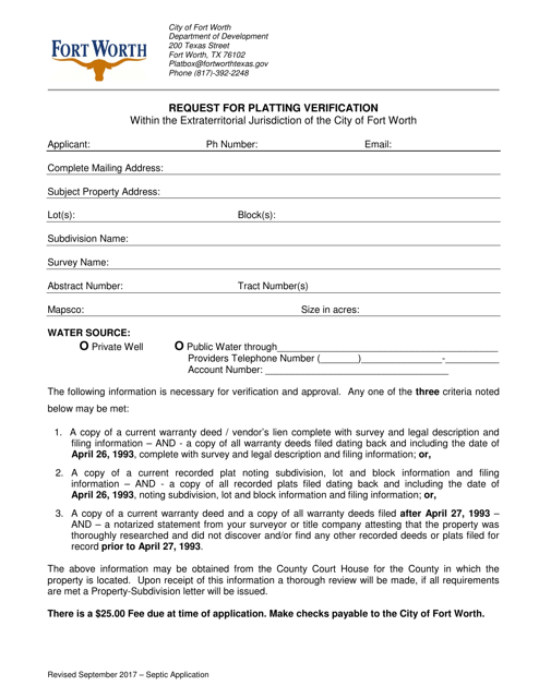 Request for Platting Verification Within the Extraterritorial Jurisdiction of the City of Fort Worth - City of Fort Worth, Texas Download Pdf