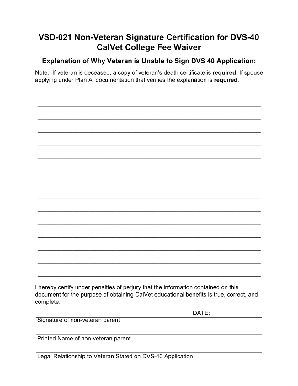 Form VSD021 Download Fillable PDF or Fill Online Nonveteran Signature