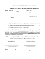 Document preview: Certification Order - Compliance Conference Part - Queens County, New York