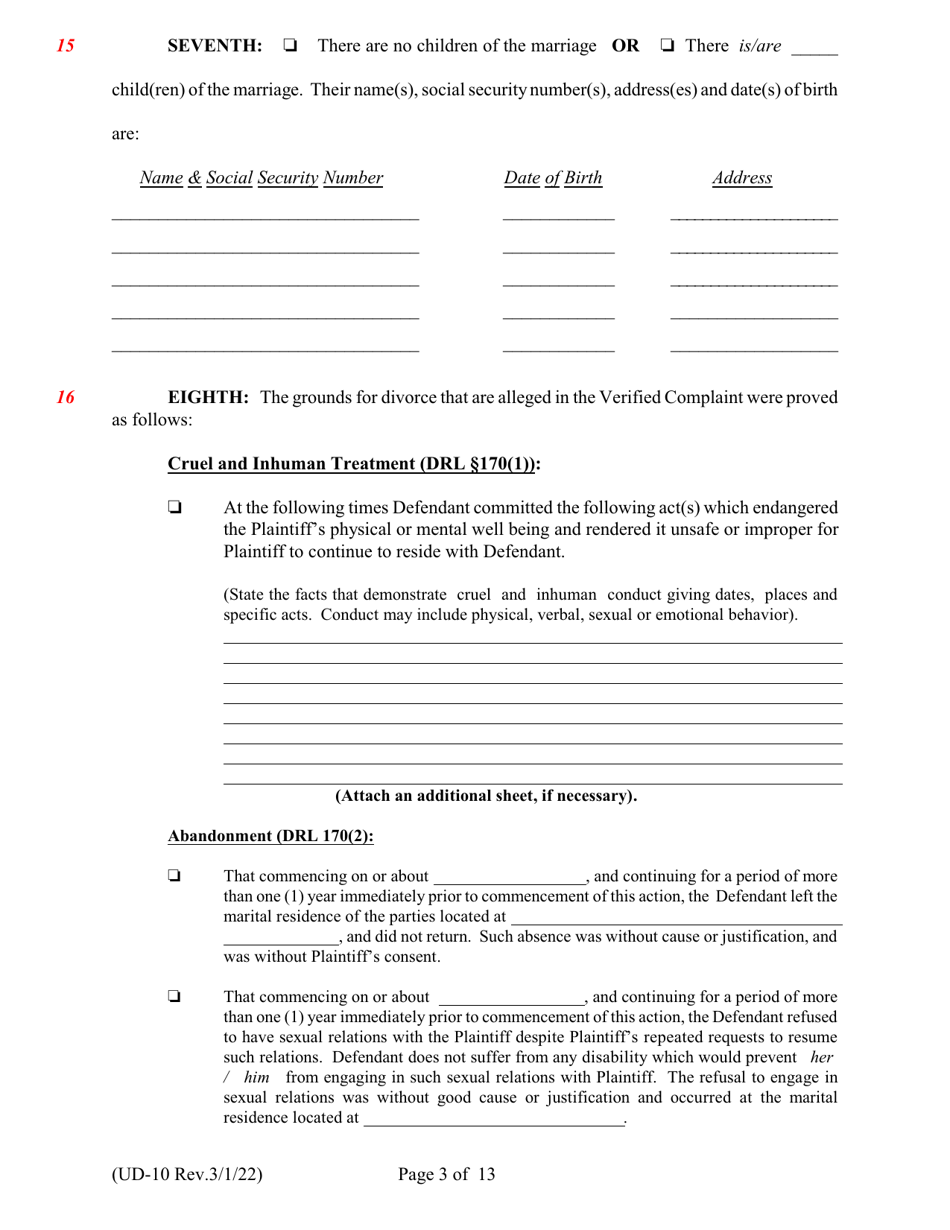 Form UD-10 Findings of Fact and Conclusions of Law - New York, Page 3