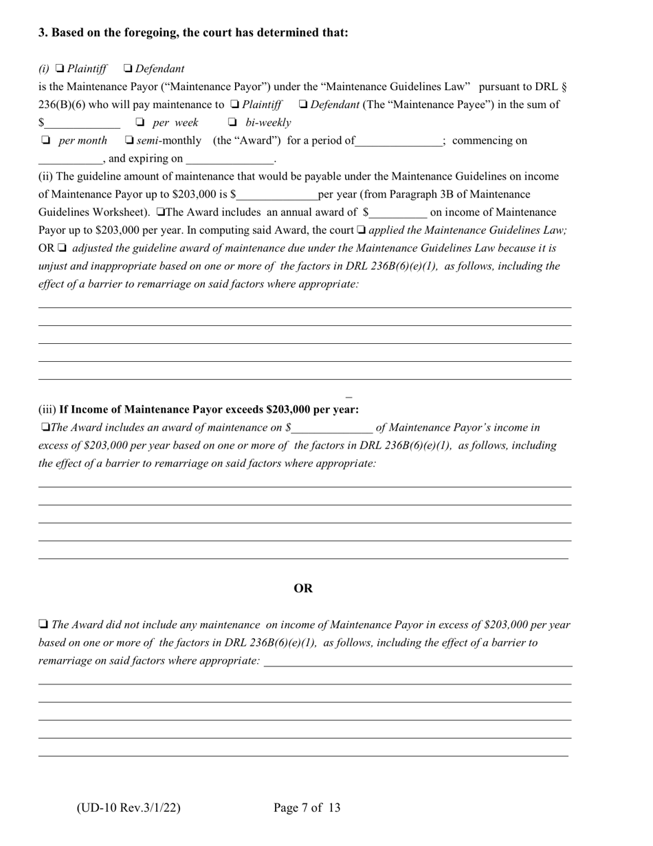 Form UD-10 Findings of Fact and Conclusions of Law - New York, Page 7