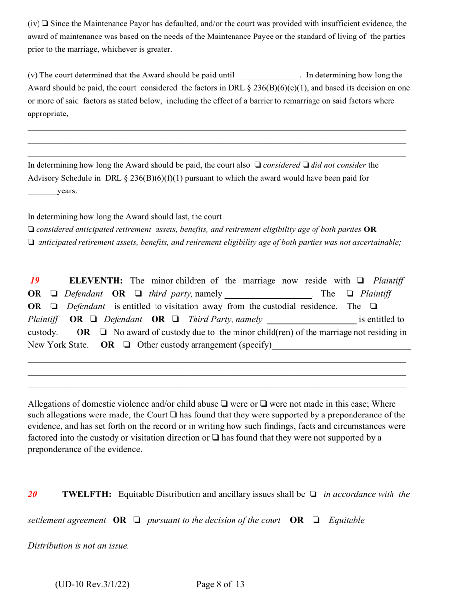 Form UD-10 Findings of Fact and Conclusions of Law - New York, Page 8