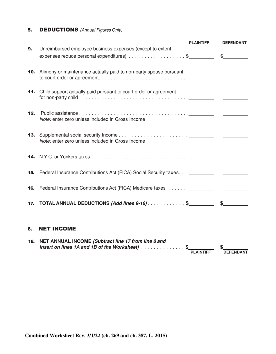 Combined Worksheet for-Postdivorce Maintenance Guidelines and, if Applicable, Child Support Standards Act (For Contested Cases) - New York, Page 9