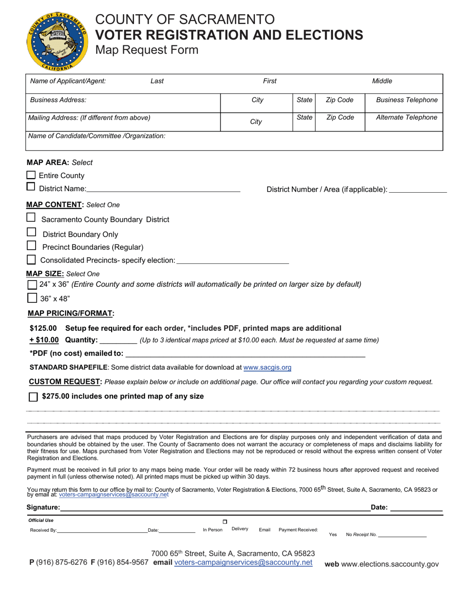 Map Request Form - County of Sacramento, California, Page 1