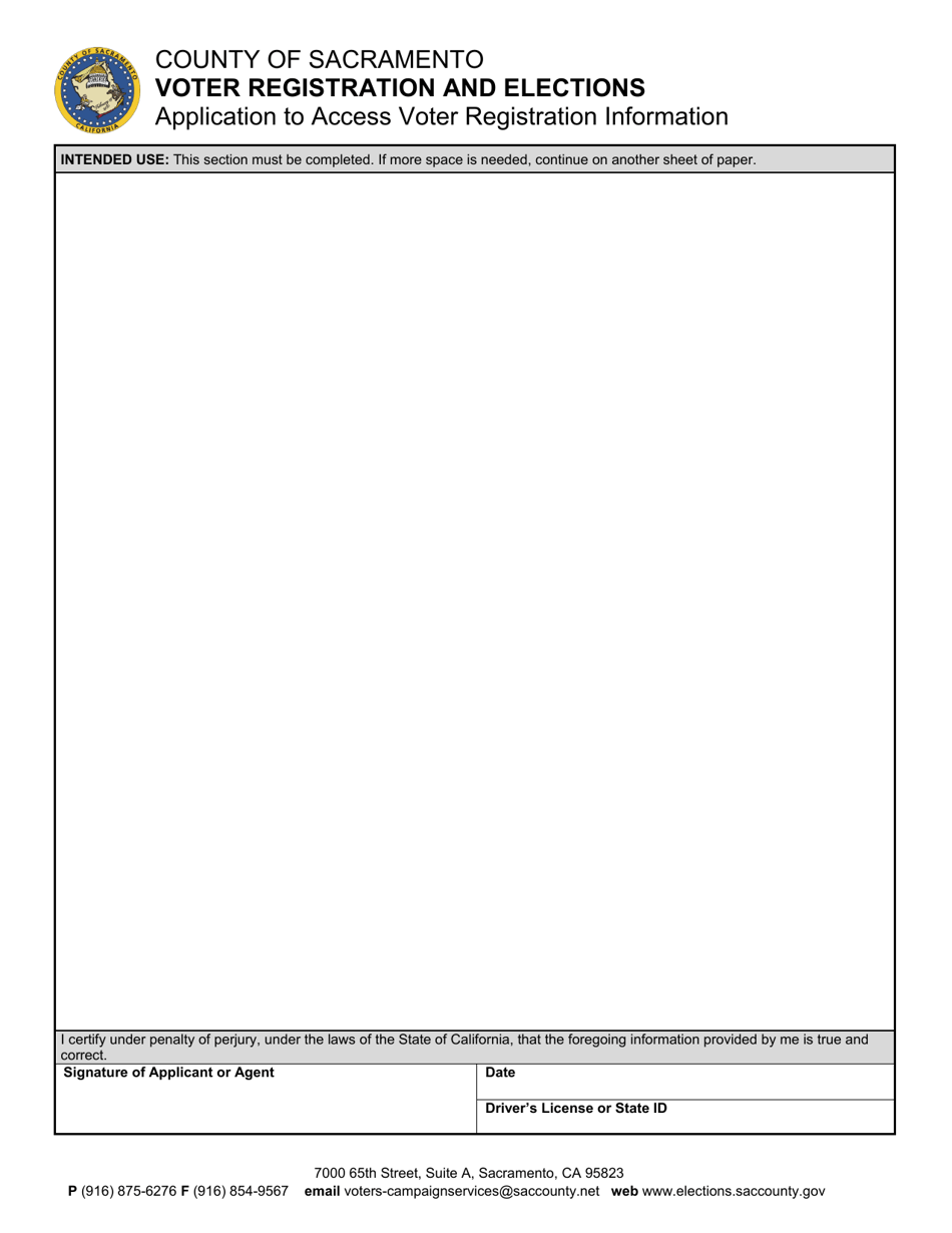 Application to Access Voter Registration Information - County of Sacramento, California, Page 3