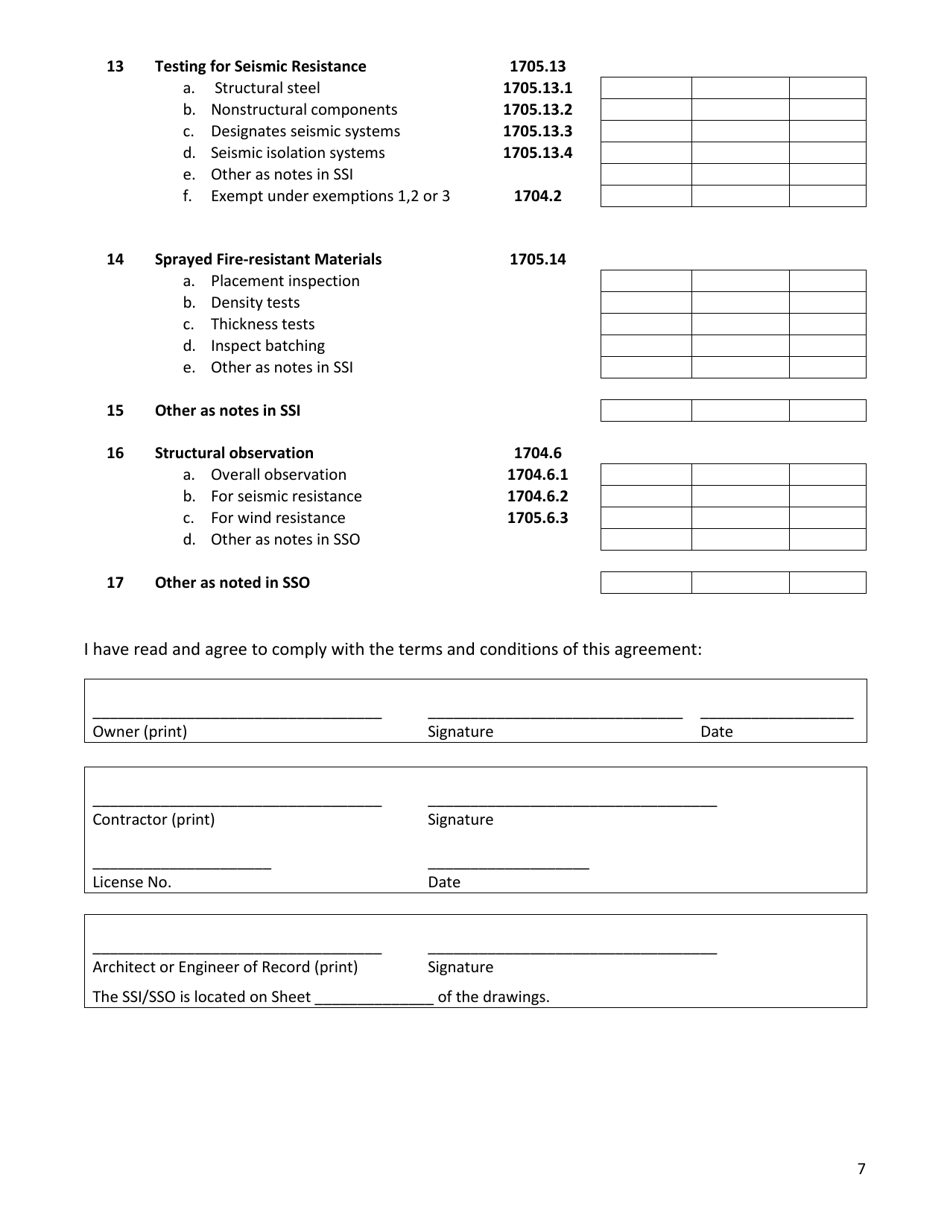 Special Inspection, Structural Observation and Testing Agreement - Mono County, California, Page 7