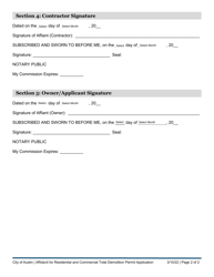 Affidavit for Residential and Commercial Total Demolition Permit Application - City of Austin, Texas, Page 2