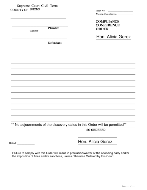 Compliance Conference Order - County of Bronx, New York Download Pdf