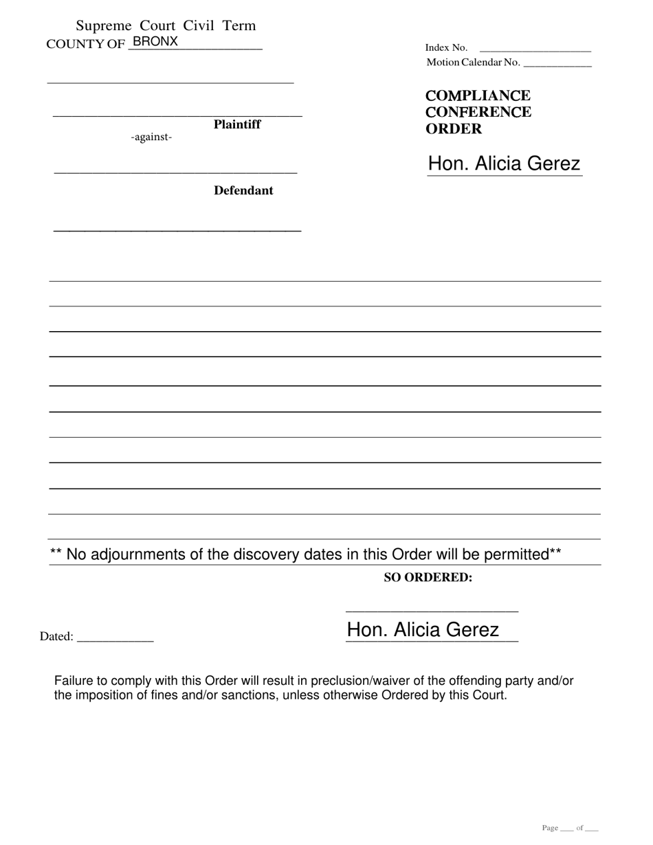 Compliance Conference Order - County of Bronx, New York, Page 1