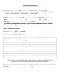 Document preview: Verification of Experience Form - Indiana