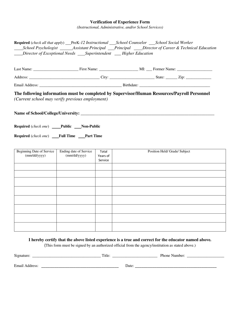 Indiana verification of experience form fill out sign online and