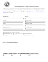 Document preview: Informes Relacionados Con El Uso De La Reclusion Y La Restriccion - Indiana (Spanish)