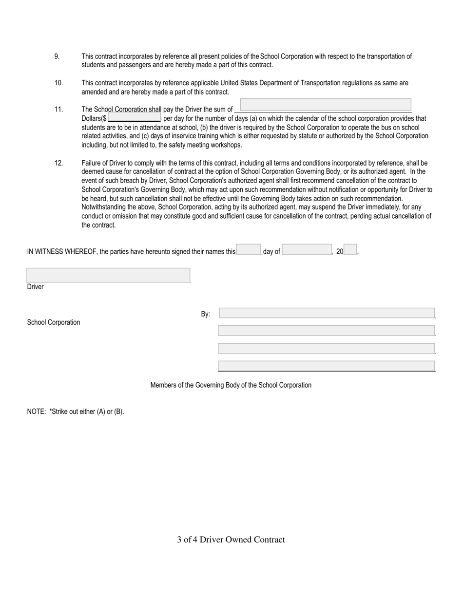 Driver Owned Equipment Contract for Transporting Children - Indiana, Page 3