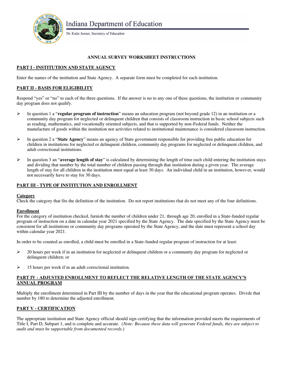 Annual Survey of Children in State Operated / Supported Institutions for Neglected or Delinquent Children or Children in Adult Correctional Institutions - Indiana, Page 2
