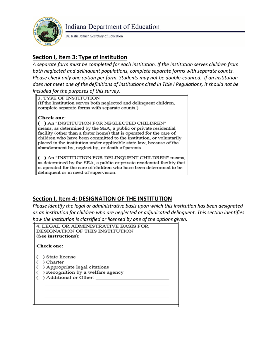 Instructions for Annual Survey of Children in State Operated / Supported Institutions for Neglected or Delinquent Children or Children in Adult Correctional Institutions - Indiana, Page 2