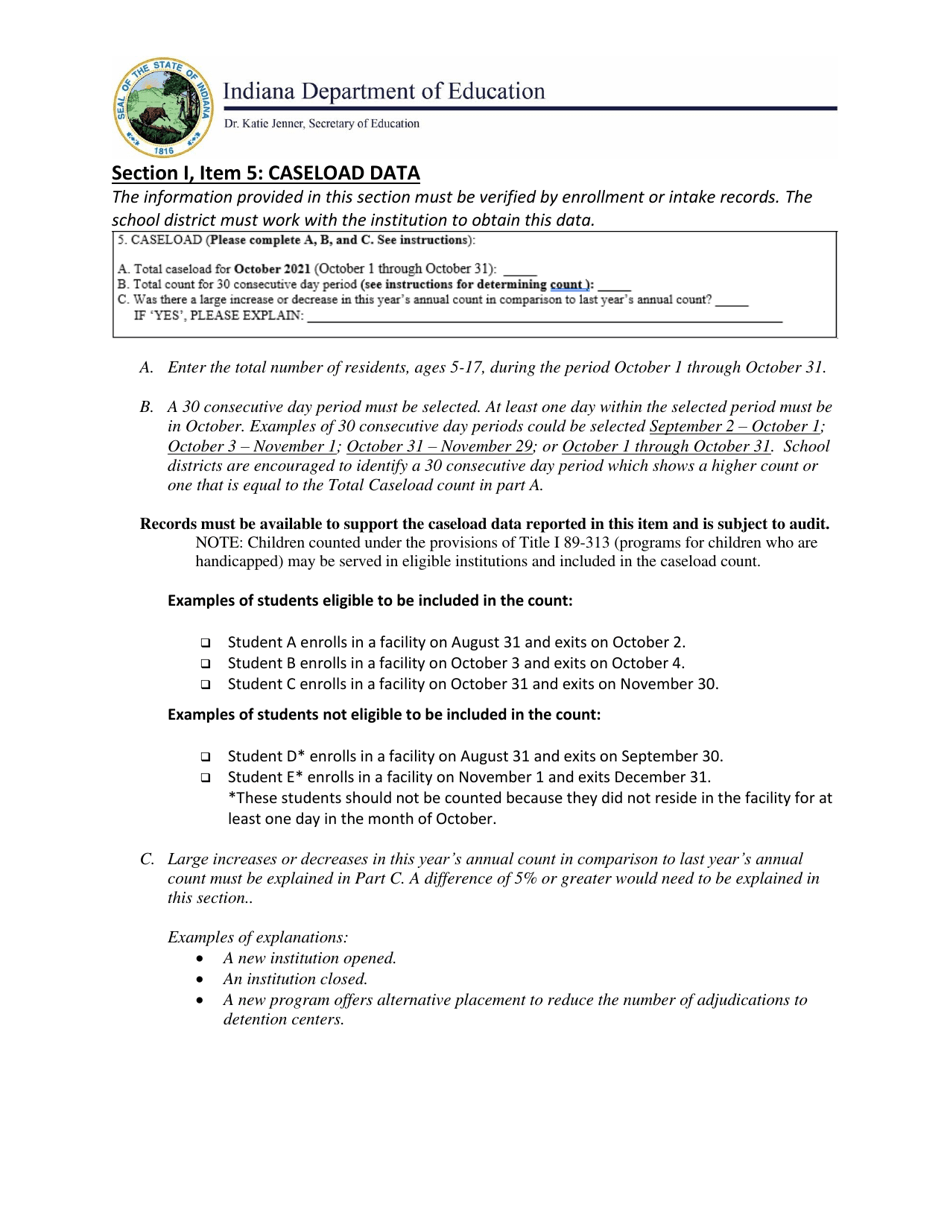 Instructions for Annual Survey of Children in State Operated / Supported Institutions for Neglected or Delinquent Children or Children in Adult Correctional Institutions - Indiana, Page 3
