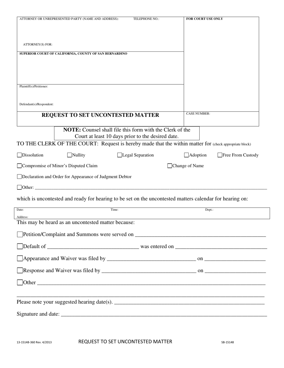 Form SB-15148 - Fill Out, Sign Online and Download Printable PDF, County of San Bernardino ...