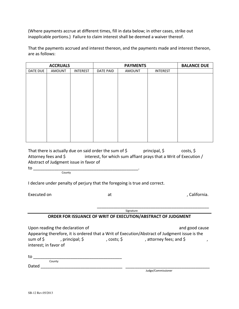 Form Sb-12 - Fill Out, Sign Online And Download Fillable Pdf, County Of 