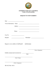 Document preview: Form SB-18123 Request to View Exhibits - County of San Bernardino, California