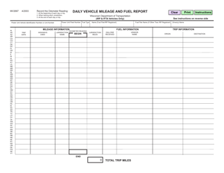Form MV2687 Daily Vehicle Mileage and Fuel Report - Wisconsin