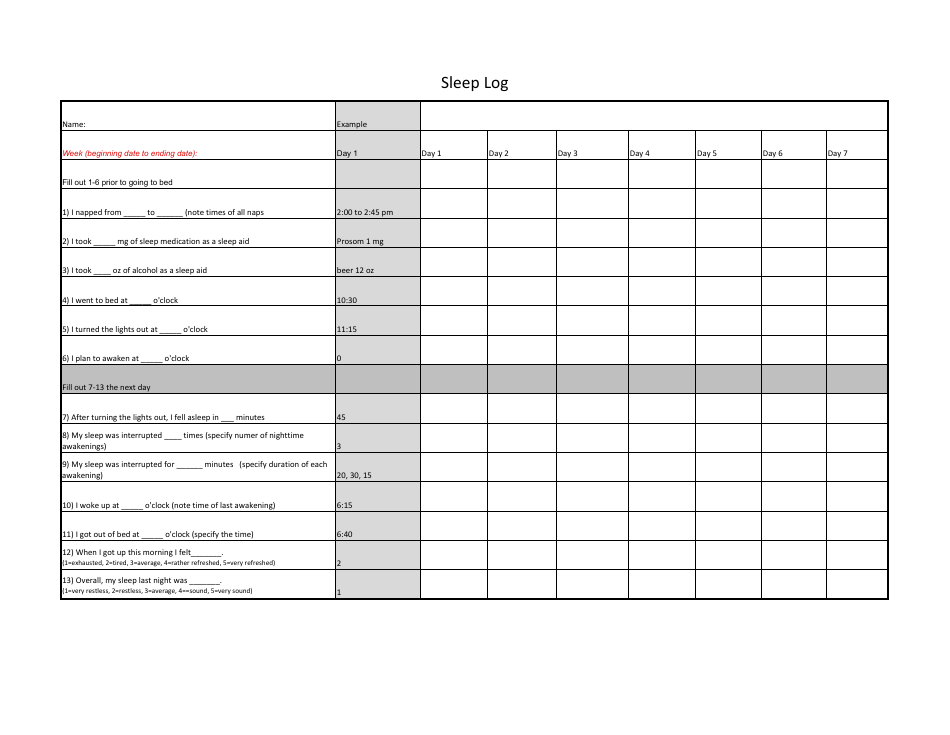 Sleep Log Template Download Printable PDF Templateroller