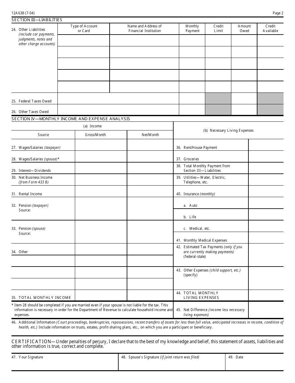 Form 12A638 Statement of Financial Condition for Individuals - Kentucky, Page 3