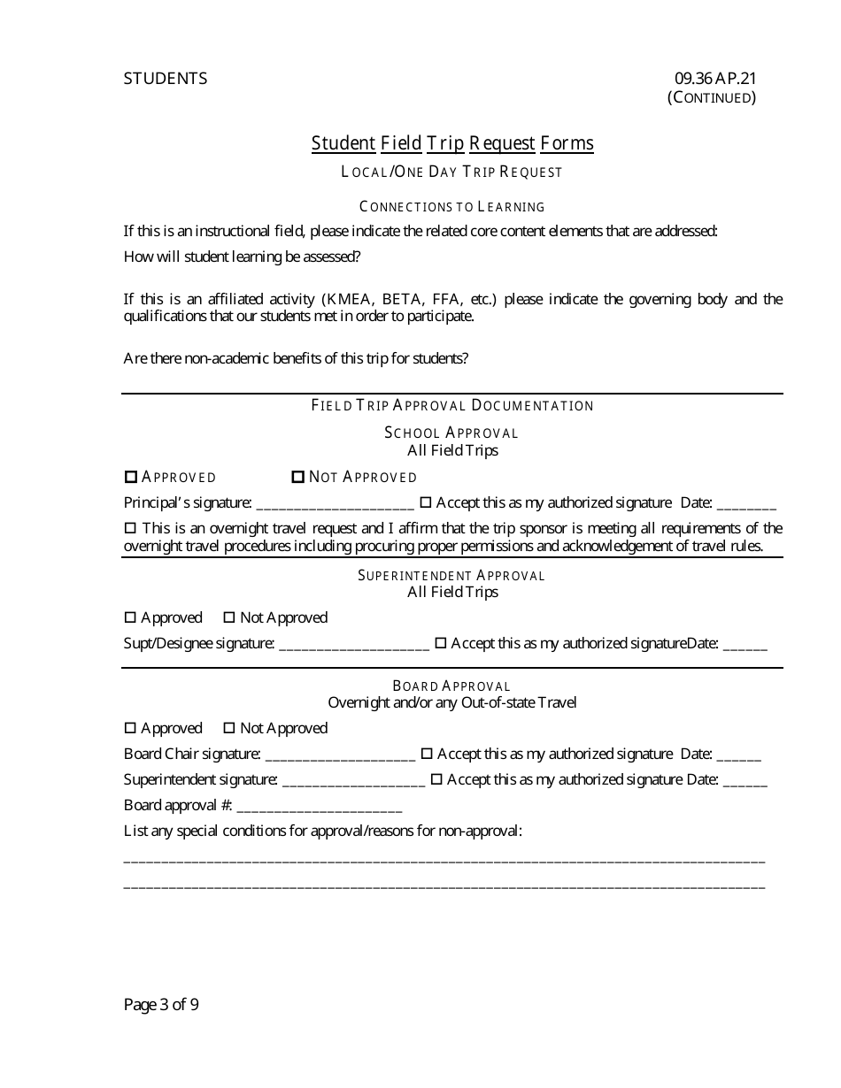 Student Field Trip Request Forms, Page 3