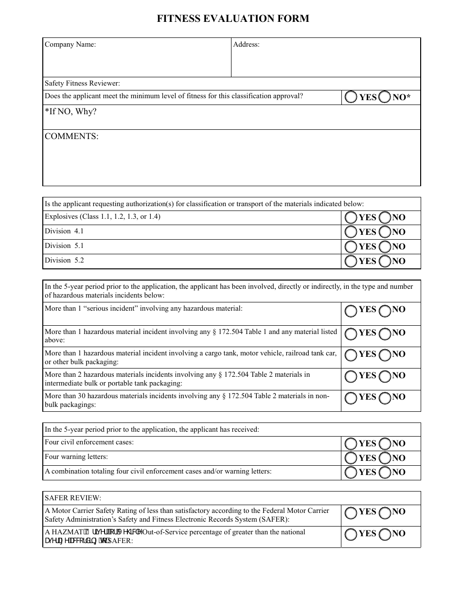 Fitness Evaluation Form, Page 1