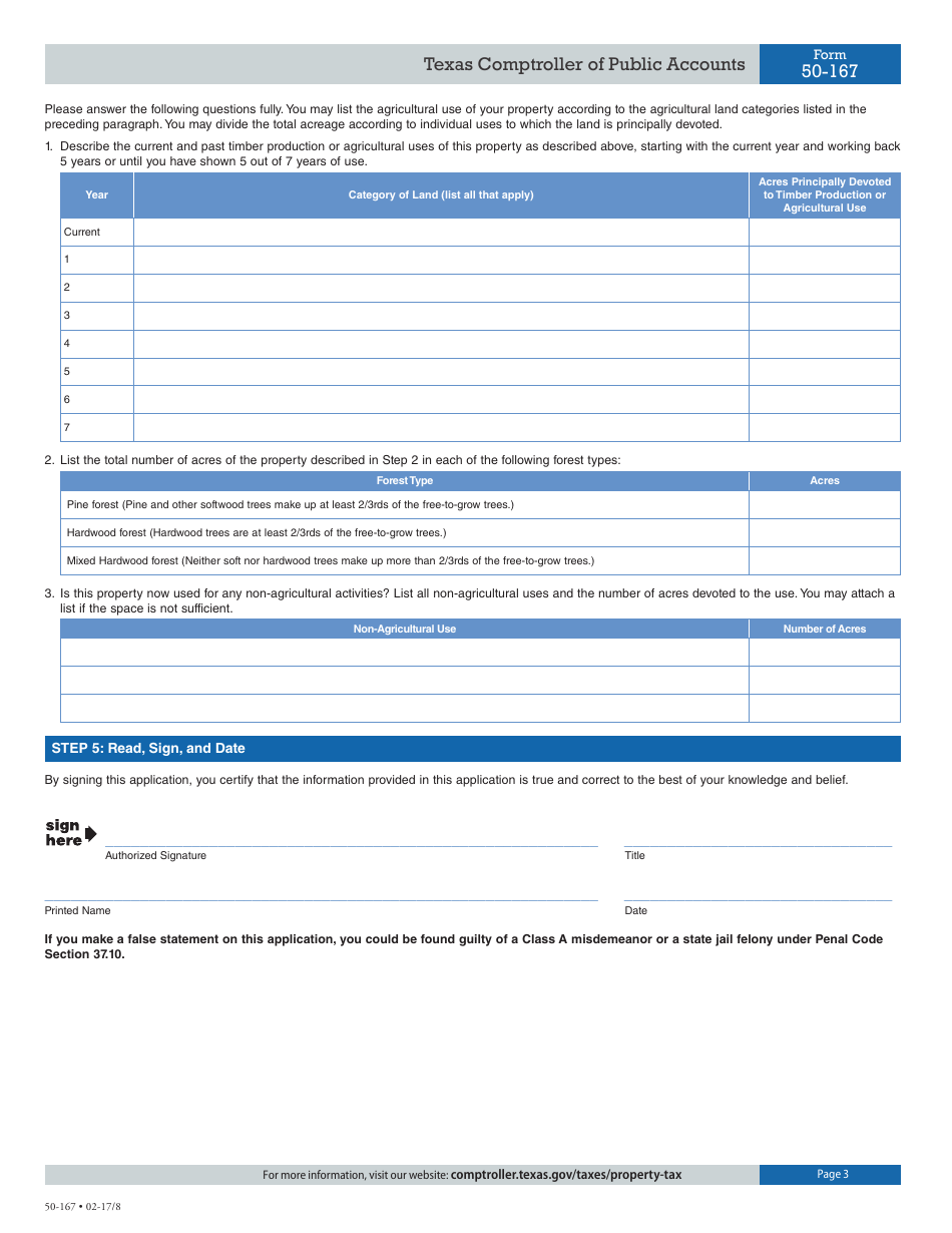 Form 50-167 Application for 1-d-1 (Open - Space) Timber Land Appraisal - Texas, Page 3