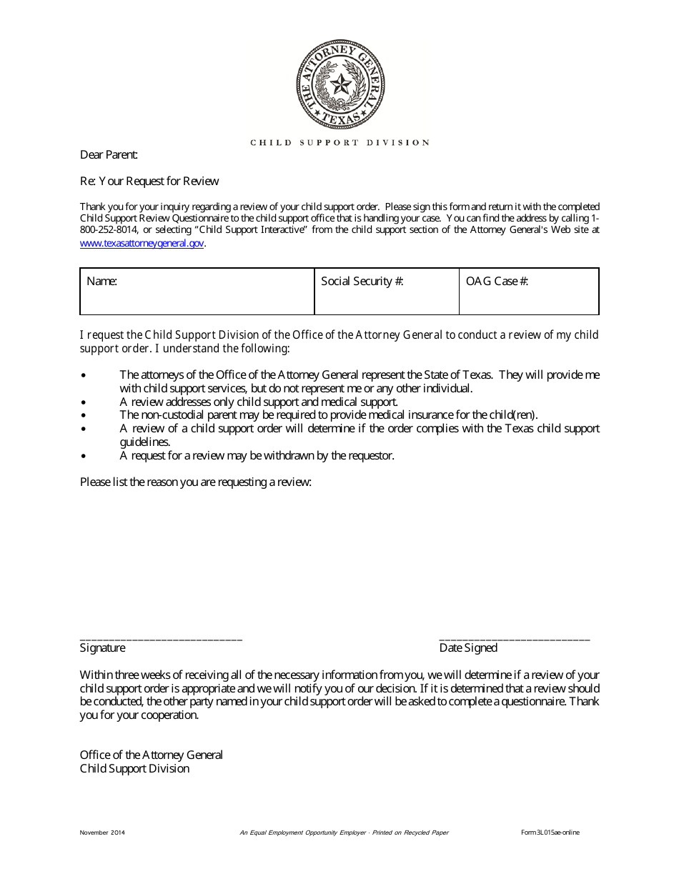 Form 3F002e Request for Review - Texas, Page 1