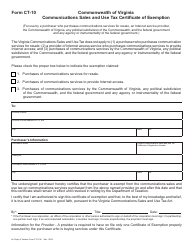 Document preview: Form CT-10 Communications Sales and Use Tax Certificate of Exemption - Virginia