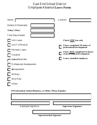 Document preview: Employee Absence Leave Form - East End School District