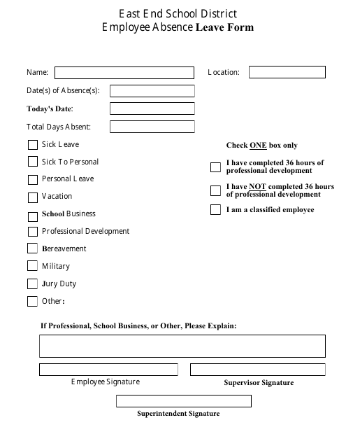 Employee Absence Leave Form - East End School District