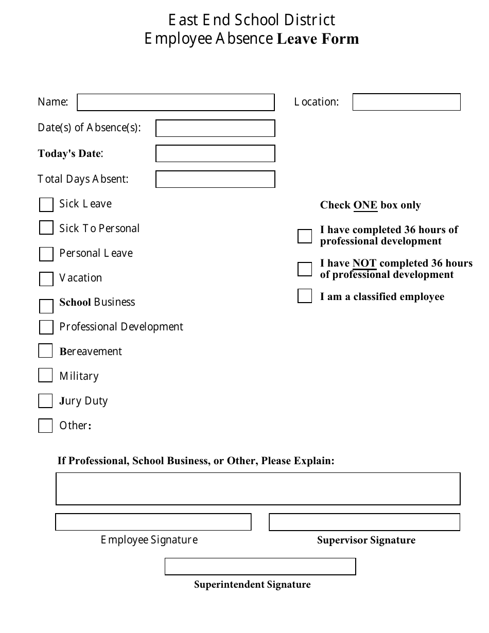 Employee Absence Leave Form - East End School District, Page 1