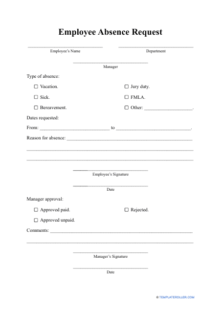 Employee Absence Request Form Download Pdf
