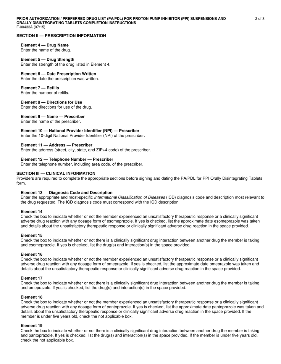 Instructions for Form F-00433 Prior Authorization / Preferred Drug List (Pa / Pdl) for Proton Pump Inhibitor (Ppi) Orally Disintegrating Tablets - Wisconsin, Page 2