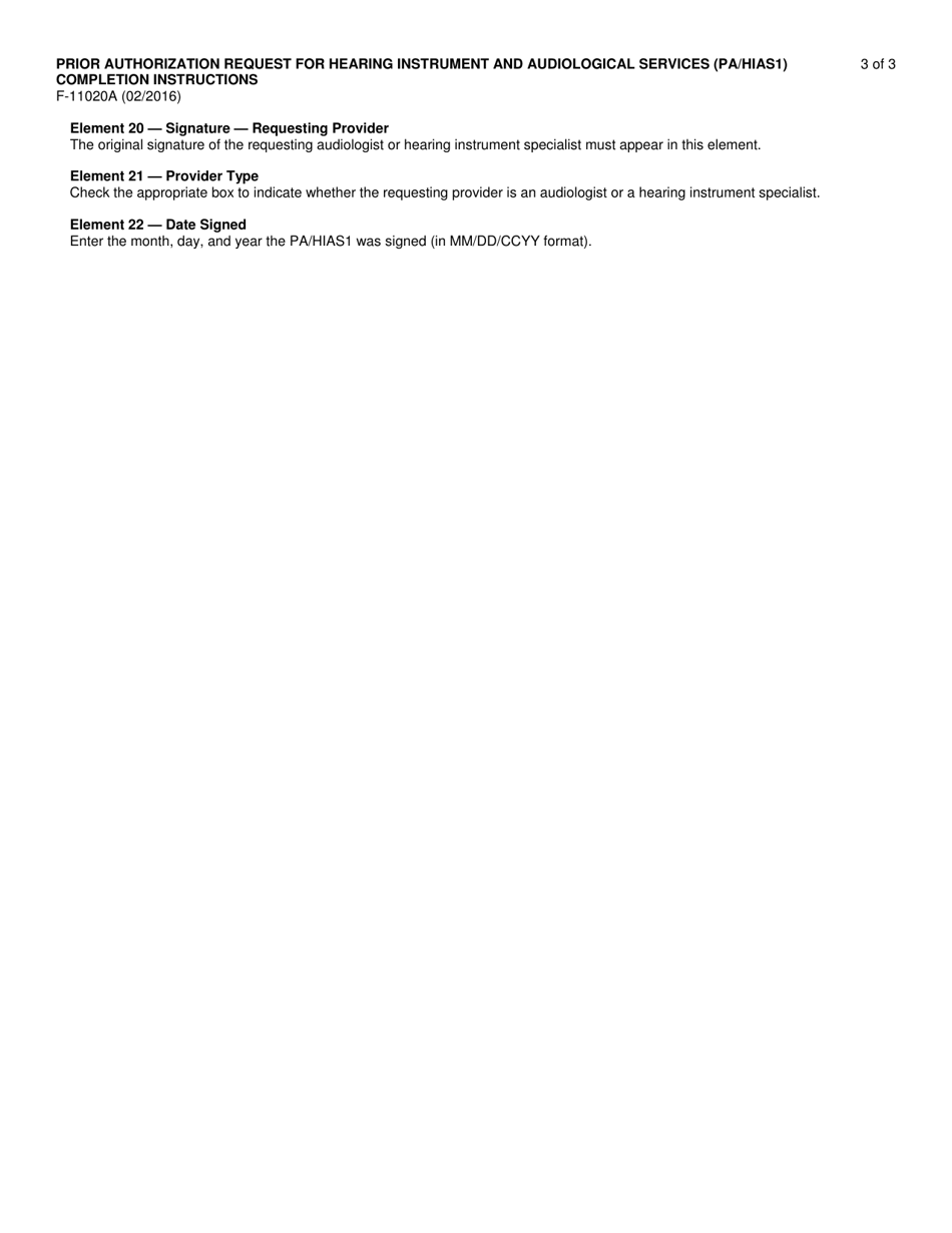 Instructions for Form F-11020 Prior Authorization Request for Hearing Instrument and Audiological Services (Pa / Hias1) - Wisconsin, Page 3