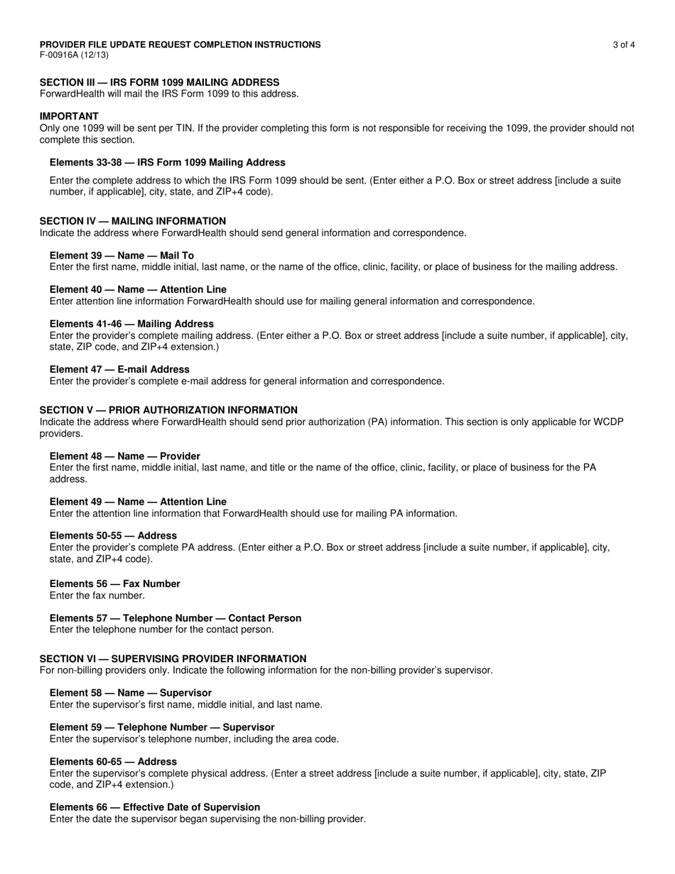 Instructions for Form F-00916 Program Provider File Update Request - Wisconsin AIDS Drug Assistance Program / Wisconsin Chronic Disease Program / Wisconsin Well Woman Program - Wisconsin, Page 3