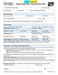 Document preview: Form OHP405T Oregon Health Plan Transportation Order - Oregon