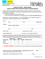 Form OHP720 American Indian/Alaska Native Oregon Health Plan Enrollment Status Change Request - Oregon