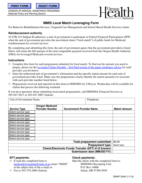 Form DMAP3049 Mmis Local Match Leveraging Form - Oregon
